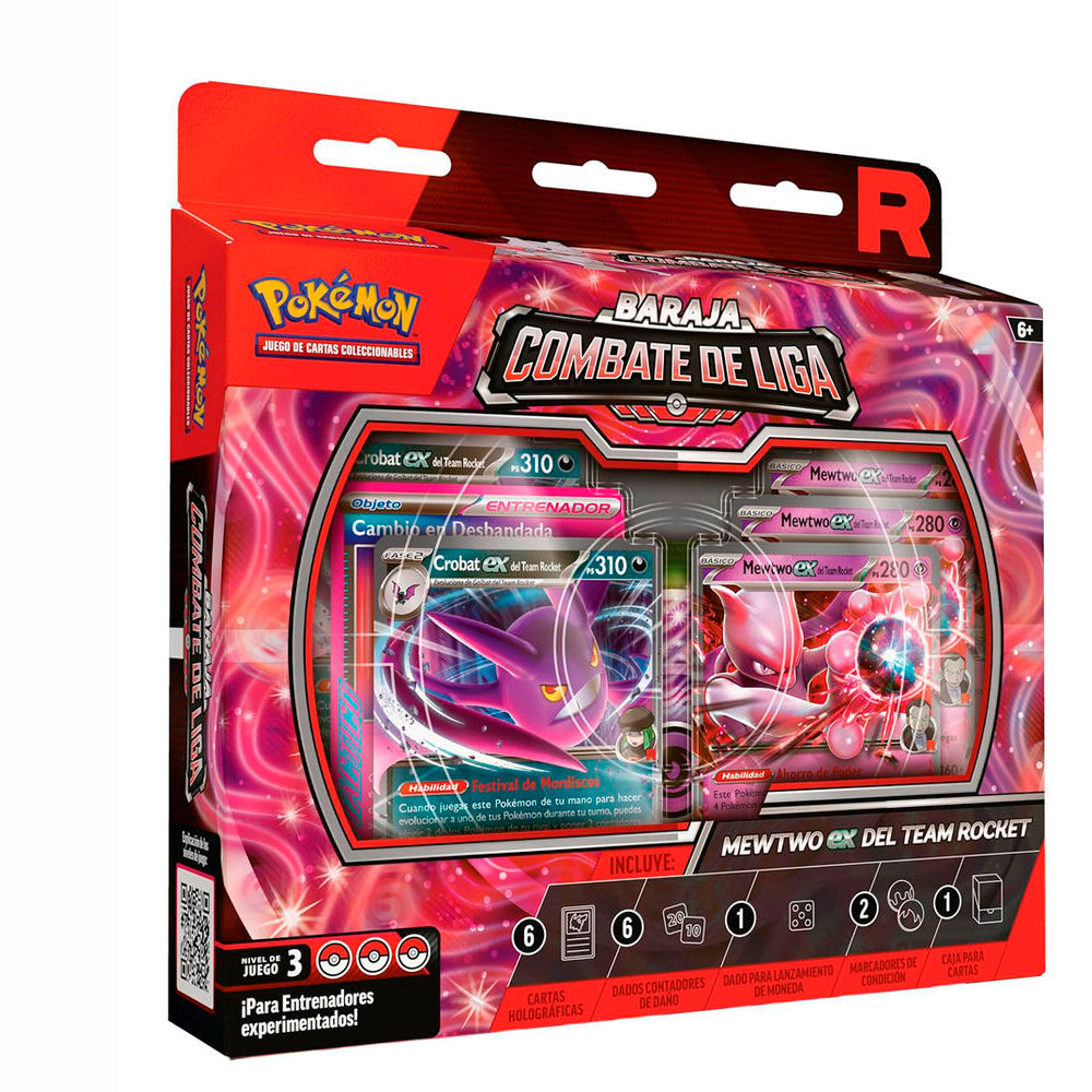 Blister cartas league battle deck team rockets mewtwo ex pokemon latino con sobres y accesorios