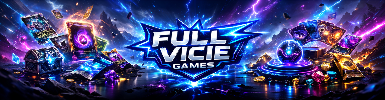 Encabezado de la landing page de Full Vicie Games, tienda online de juegos de mesa, TCG y coleccionables.