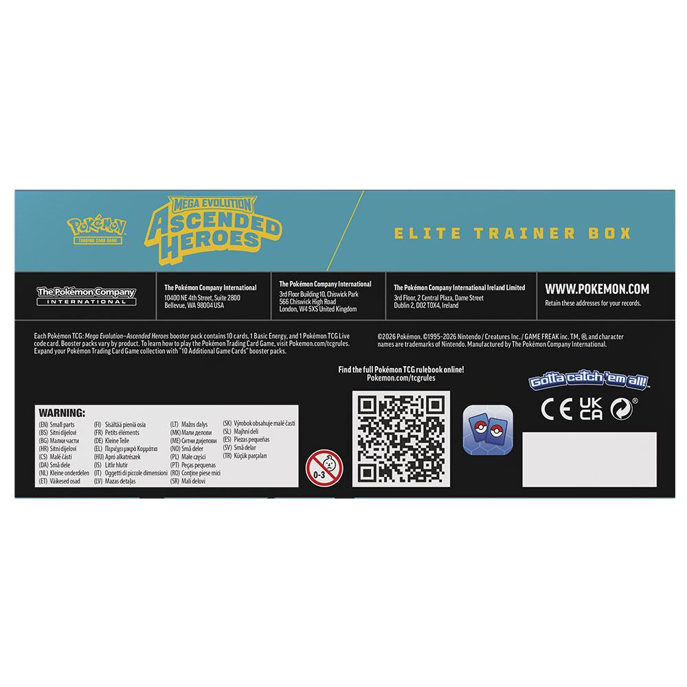 Parte inferior del Estuche Entrenador Élite Ascended Heroes de Pokémon TCG en inglés.